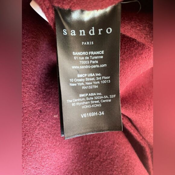 SANDRO Vania Double-Breasted Jacket Women’s Burgundy Wool Sz 38 NWT Retail $695 - Picture 11 of 14